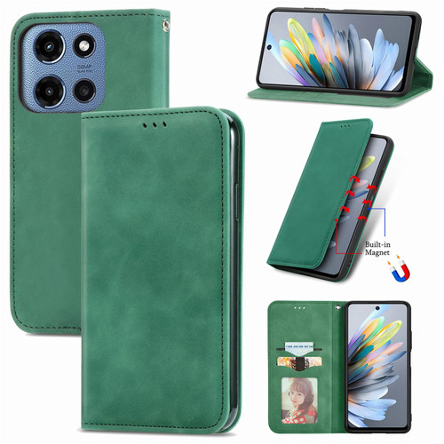 Moto G 2025 Retro Skin Feel Magnetic Flip Leather Phone Case - Green